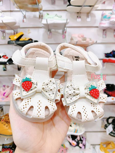  [11.5cm] Giày Sandal Cho Bé Gái - Trắng Dâu Đỏ 