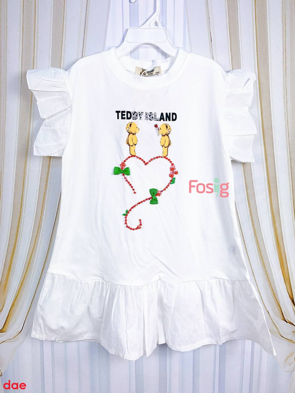  [16-30kg] Đầm Tay Ngắn Cho Bé Gái - Trắng Teddy Is Land 