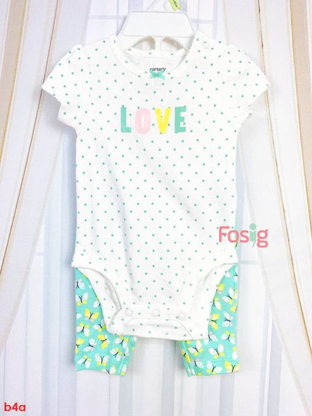  [0-3m] Set Bodysuit Và Quần Bé Gái Cter - Trắng Chấm Love 