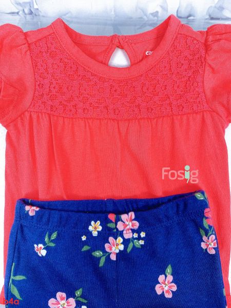  [0-3m] Set Bodysuit Và Quần Bé Gái Cter - Hồng Hoa Ren 