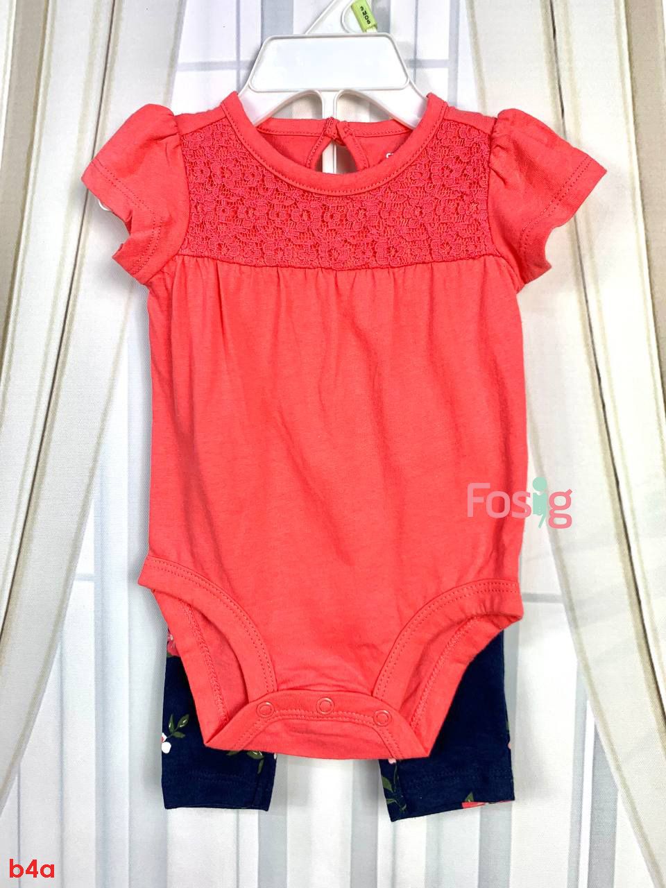  [0-3m] Set Bodysuit Và Quần Bé Gái Cter - Hồng Hoa Ren 