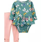  [0-3m] Set Bodysuit Và Quần Bé Gái Cter - Xanh Rêu Bướm 