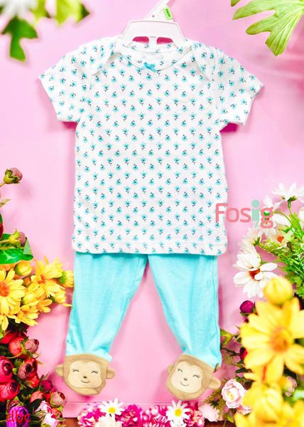  [3-9M] Đồ bộ Dài Bé Gái Cter 1512 - Xanh Ngọc Trắng Hoa 