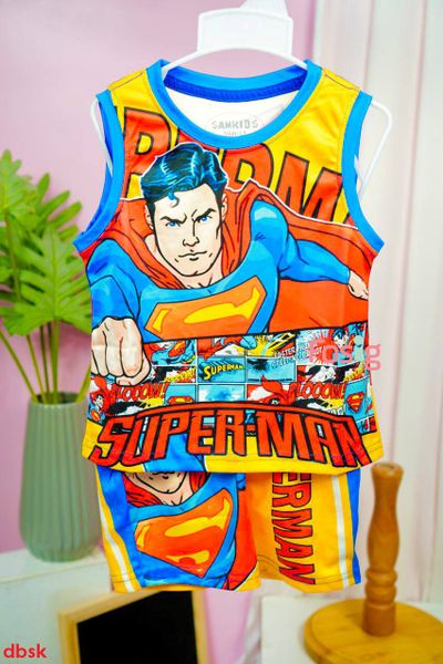  [13-14kg, 18-24kg] Set Đồ Bộ Ngắn 3 Lỗ Bé Trai SK - Superman 