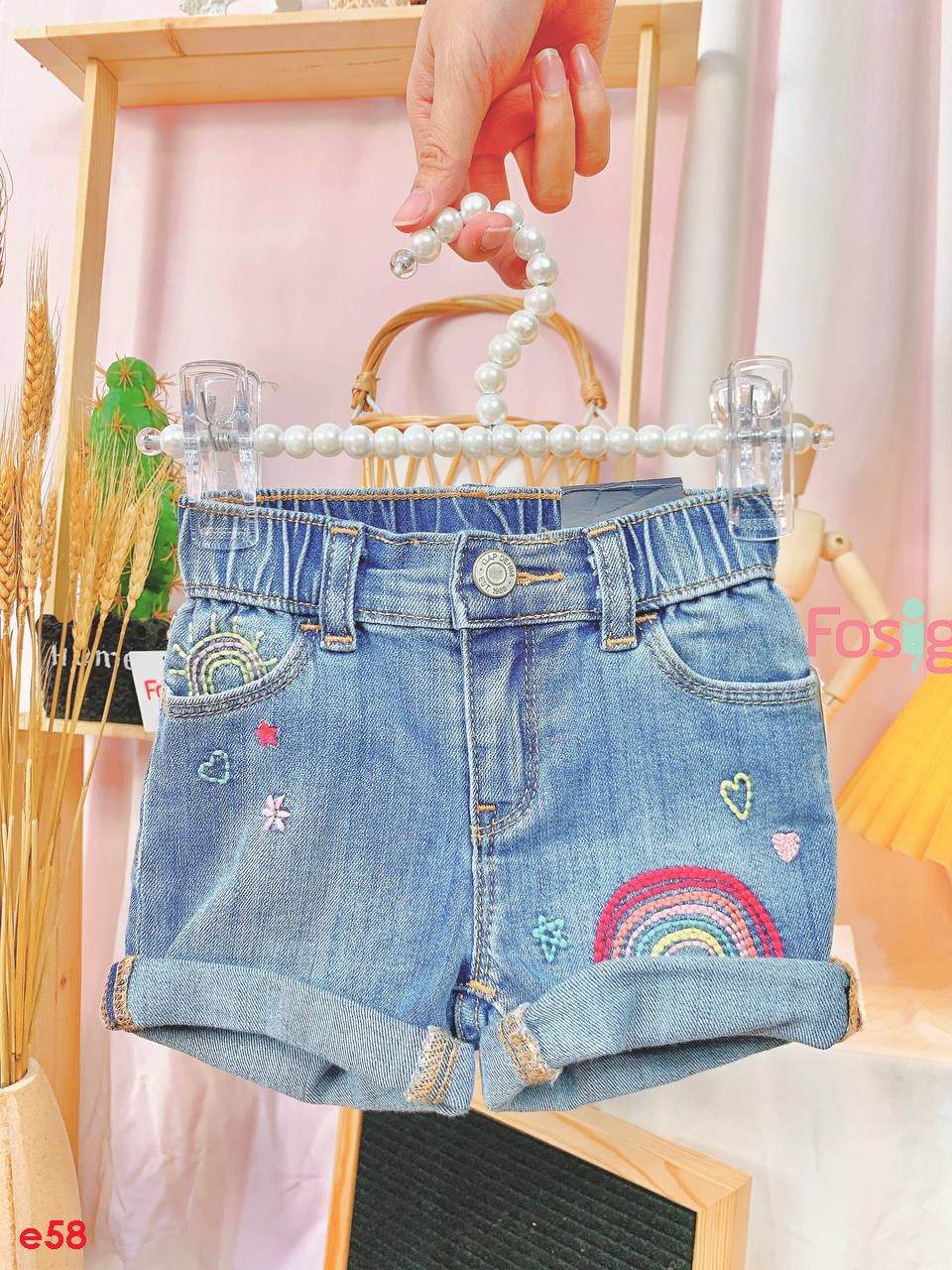  [13-14kg] Quần Short Jean Bé Gái GP - Xanh Hoa Cầu Vồng 