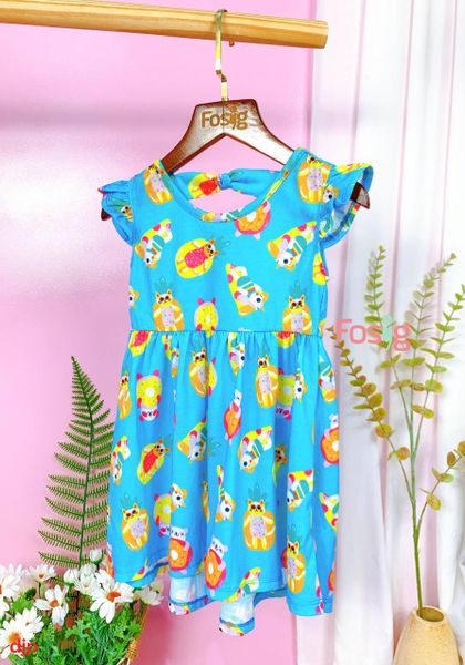  [13-14kg] Đầm Cotton Cánh Tiên Bé Gái JP - Xanh Gấu Bánh 