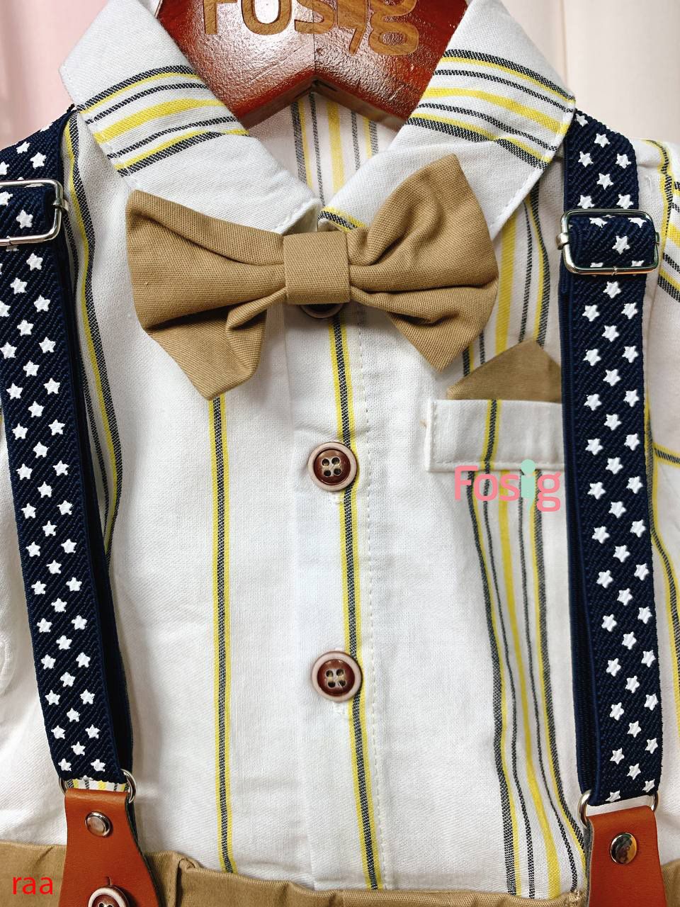  [7-8kg] Set Giả Vest Công Tử Bé Trai - Sọc Vàng Nâu 