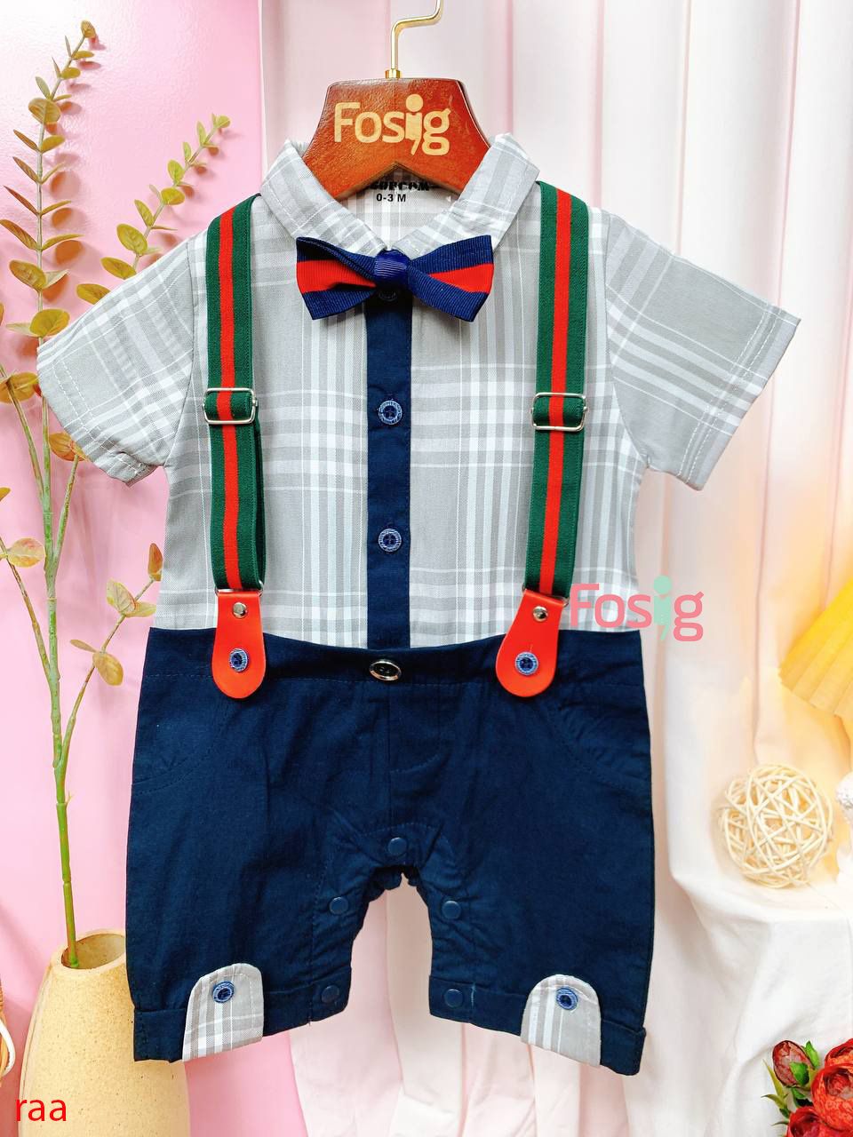  [5-8kg] Set Giả Vest Công Tử Bé Trai - Xám Caro Navy 2269 