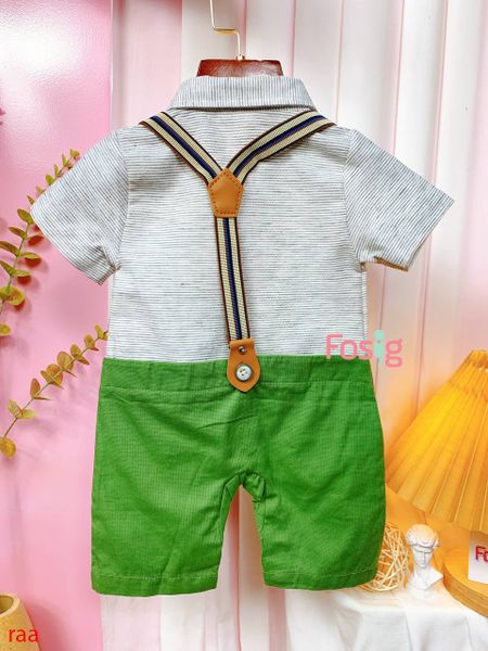  [5-9kg] Set Giả Vest Công Tử Bé Trai - Xám Sọc Xanh Lá 