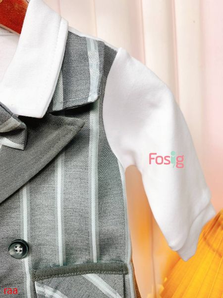  [5-8kg; 12-13kg] Set Giả Vest Công Tử Bé Trai - Xám Sọc Xanh TD 