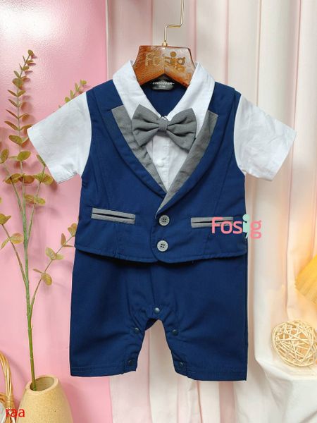  [5-9kg] Set Giả Vest Công Tử Bé Trai - Trắng Navy Xám 