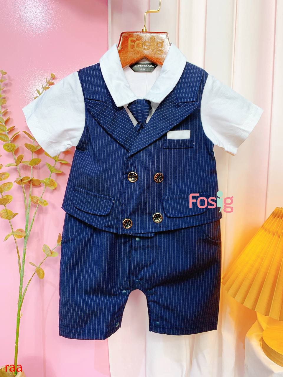  [5-7kg] Set Giả Vest Công Tử Bé Trai - Đen Sọc Xám 