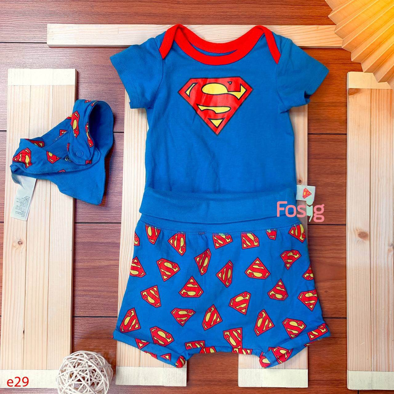  [0-4m] Set 2 Món Bodysuit Kèm Yếm Cổ HM - Xanh Super 