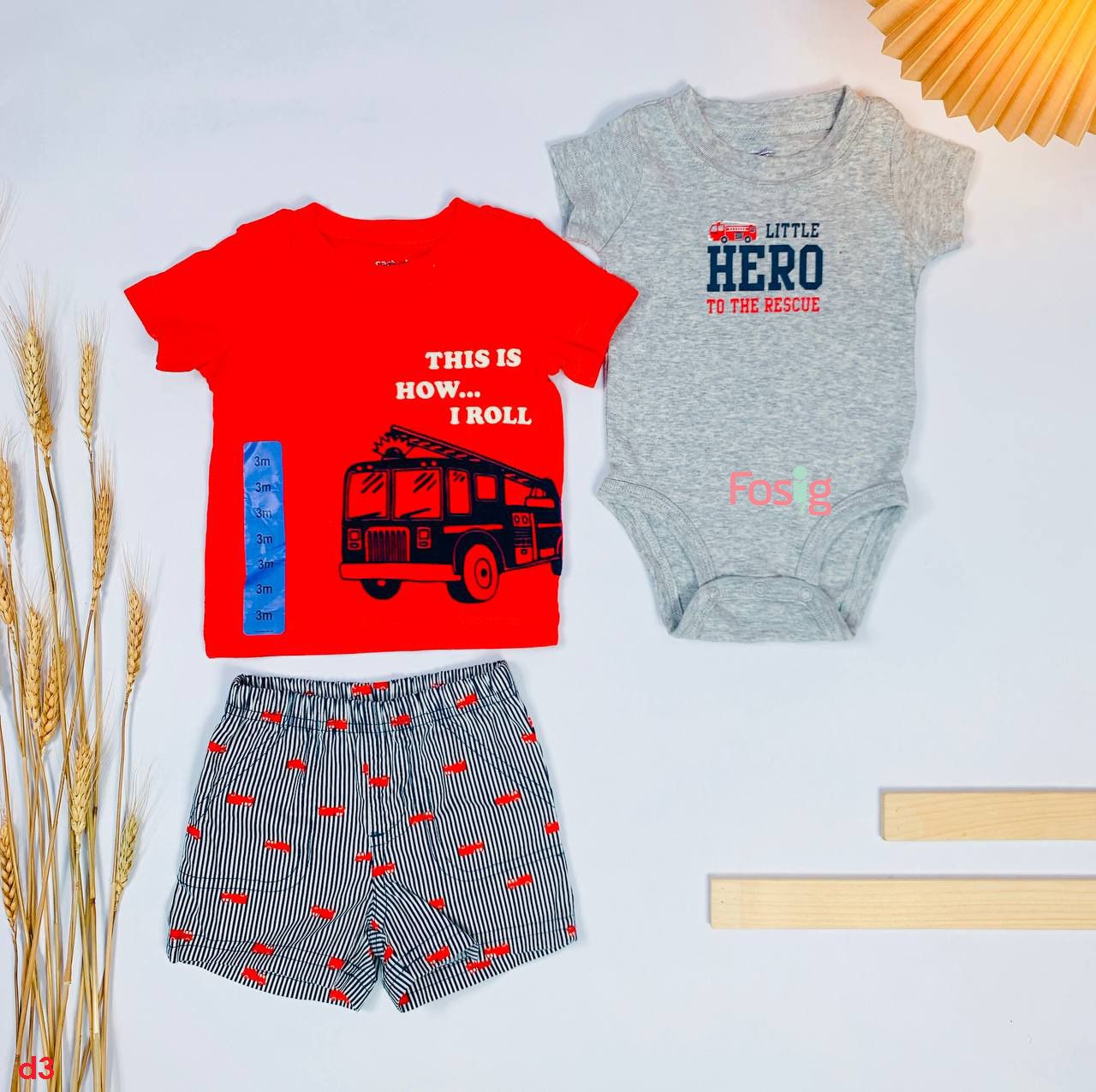  [3m-12m] Set 3 Bé Trai Cter S3C - Đỏ Xe Navy 