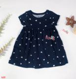  [3m-6m] Đầm Cotton Tay Ngắn Bé Gái ON - Navy Tim Trắng 