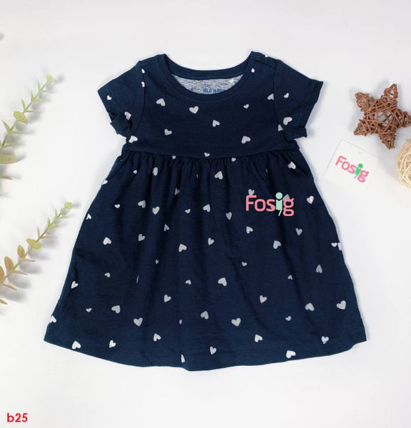  [3m-6m] Đầm Cotton Tay Ngắn Bé Gái ON - Navy Tim Trắng 