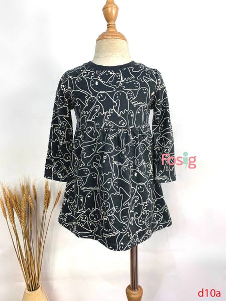  [9-10kg ; 16-17kg] Đầm Thun Cotton Tay Dài Bé Gái ON - Đen Hồn Ma 