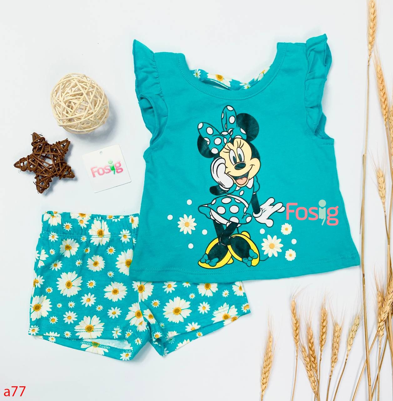  [5-6kg] Đồ Bộ Cánh Tiên DN [Girl] - Xanh Bích Mickey 