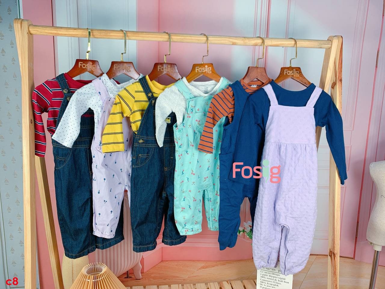  [0-9m] Set Yếm Bé Trai Cter - Xanh Jean Vàng Sọc Xanh Navy 