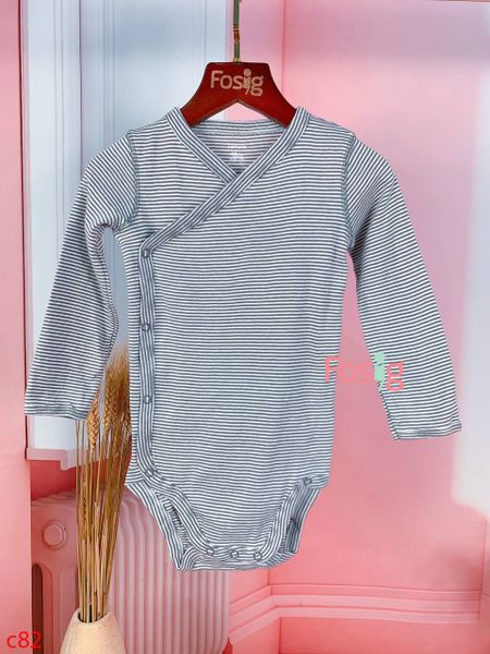  [4-7kg ; 9-14kg] Bodysuit Tay Dài Cài Hông Bé Trai Cter - Sọc Xám Đen 