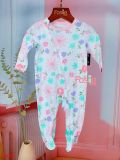  [0-6m] Sleepsuit Khóa Kéo Có Vớ Bé Gái - Trắng Hoa Màu 