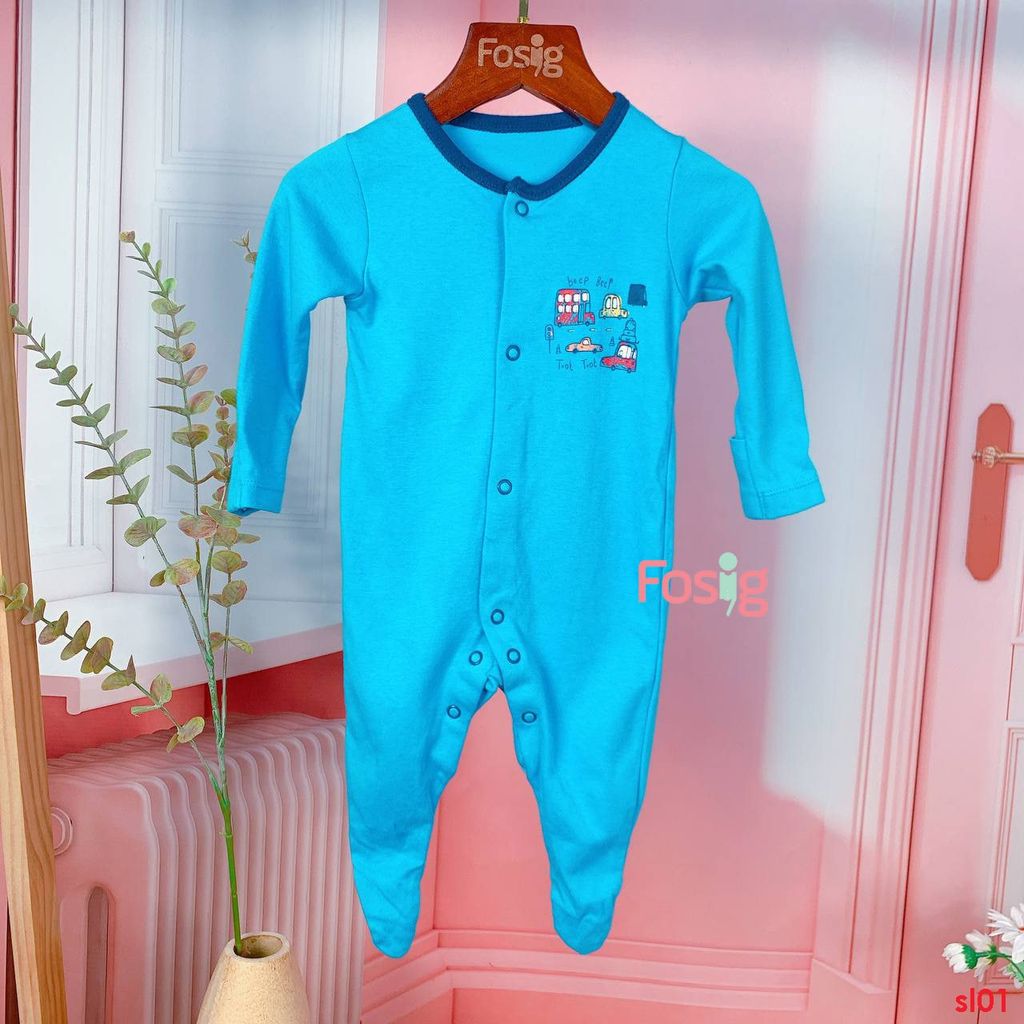  [3-6m] Sleepsuit Cúc Bấm Có Vớ Bé Trai - Xanh Dương Xe 