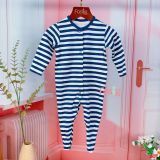  [6m] Sleepsuit Có Vớ Bé Trai - Navy Sọc Trắng 