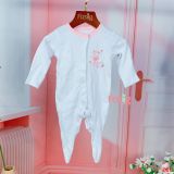  [nb-3m] Sleepsuit Có Vớ Cúc Bấm Bé Gái - Trắng Hạc Hồng 