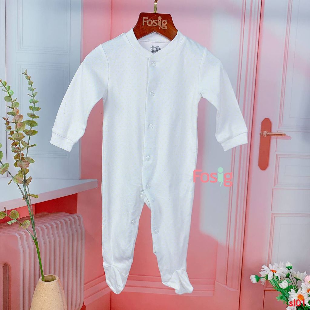  [6M] Sleepsuit Có Vớ Bé Gái - Trắng Chấm Vàng 