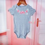  [3m-6m] Bodysuit Tay Ngắn Bé Gái CK - Xám Hoa Hồng 