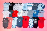  [0-12m] Bodysuit Tay Ngắn Bé Trai CK - Trắng Sọc Chữ 