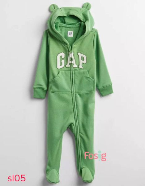  [0-3m] Sleepsuit Da Cá Có Vớ Khóa Kéo Bé Trai GP - Xanh Lá GP 