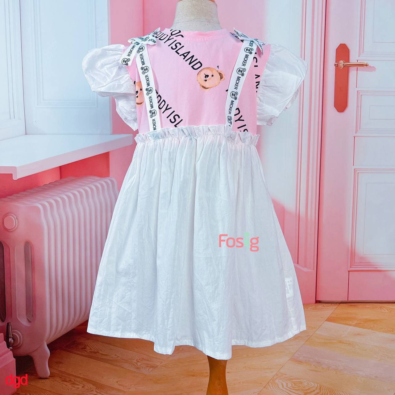  [16-30kg] Đầm Tay Ngắn Bé Gái - Hồng Teddyisland T152 