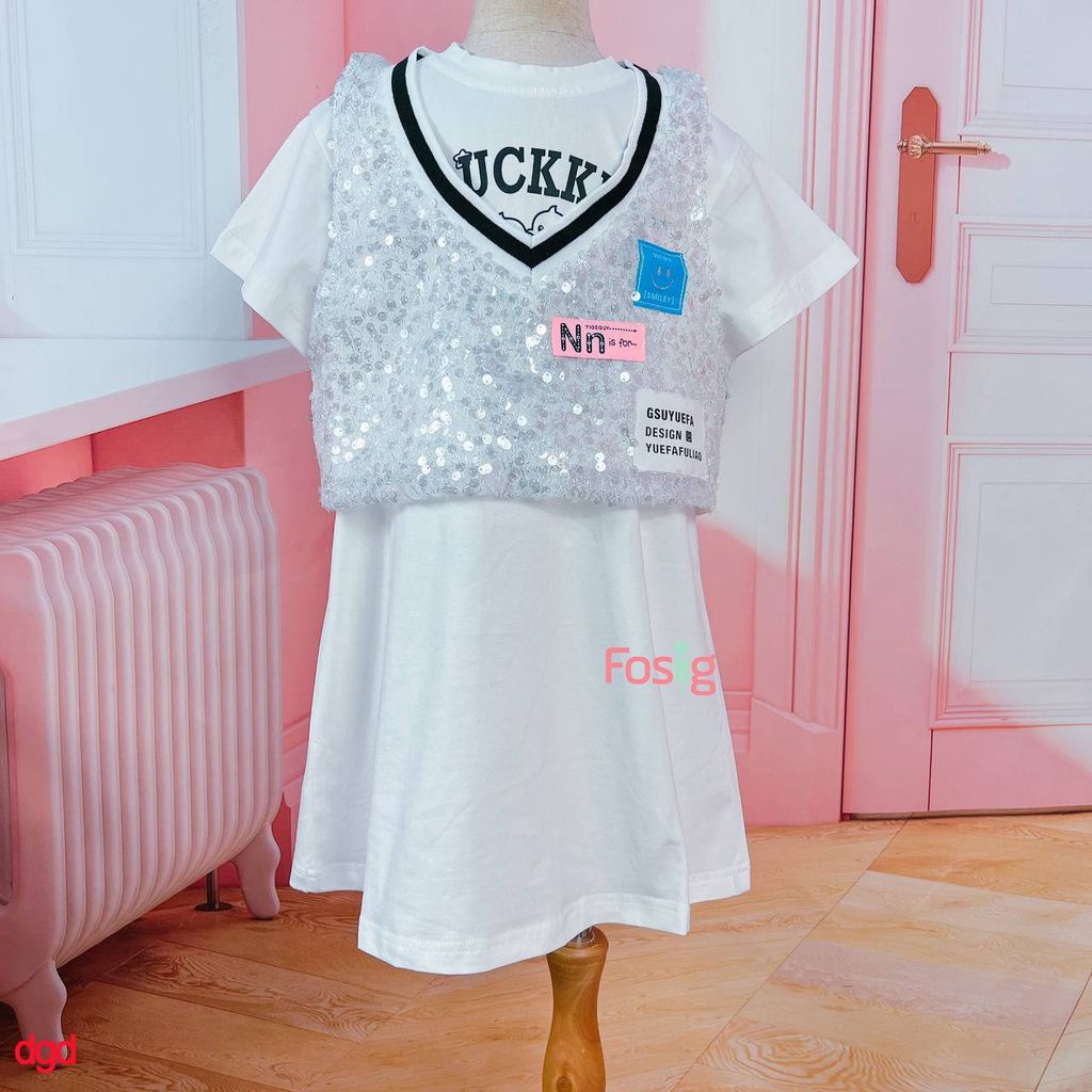  [16-26kg] Đầm Tay Ngắn Bé Gái - Trắng G.Duckkids G178 