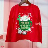  [11-12kg; 26-32kg] Áo Thun Tay Dài Bé Gái PL - Đỏ Merry noel 