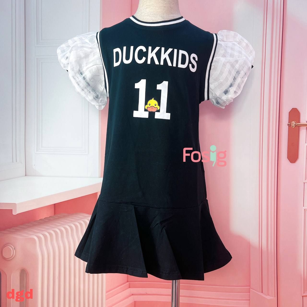  [16-20kg] Đầm Tay Ngắn Bé Gái - Đen Duckkids V56 