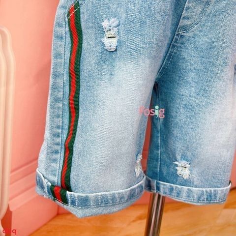 Quần jeans bé trai- Xanh sọc xanh đỏ