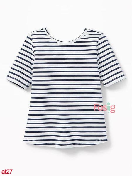  [12-13KG; 16-19kg] Áo Thun Tay Lỡ Bé Gái ON - Trắng Sọc Navy 