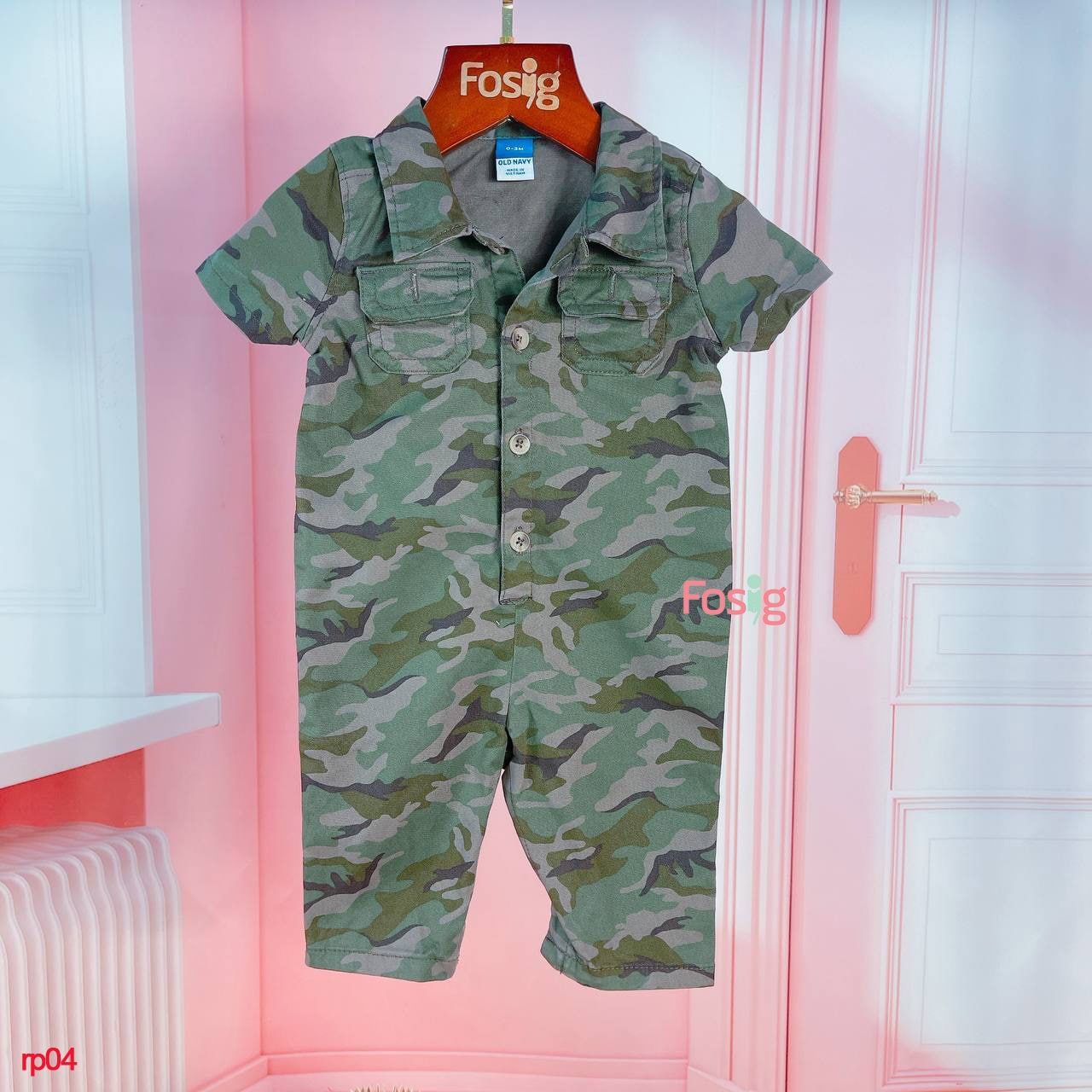  [0-6m, 8-9kg] Romper Sơ Mi Đùi Kate Bé Trai ON - Rêu Camo 