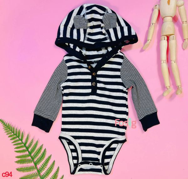  [3m-24m] Bodysuit Tay Dài Bé Trai Cter - Xám Sọc Đen 