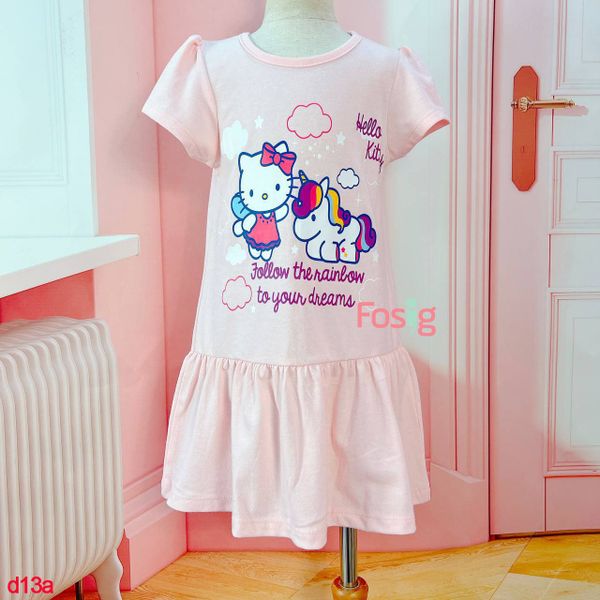  [15-16kg] Đầm Tay Ngắn Bé Gái HM - Hồng Hello Kitty 