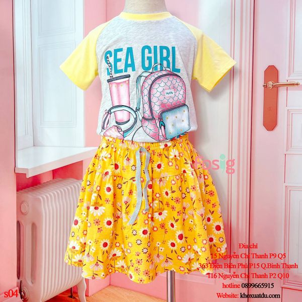  [21-42kg] Set Bộ Áo Chân Váy Bé Gái HM - Xám Sea Girl 