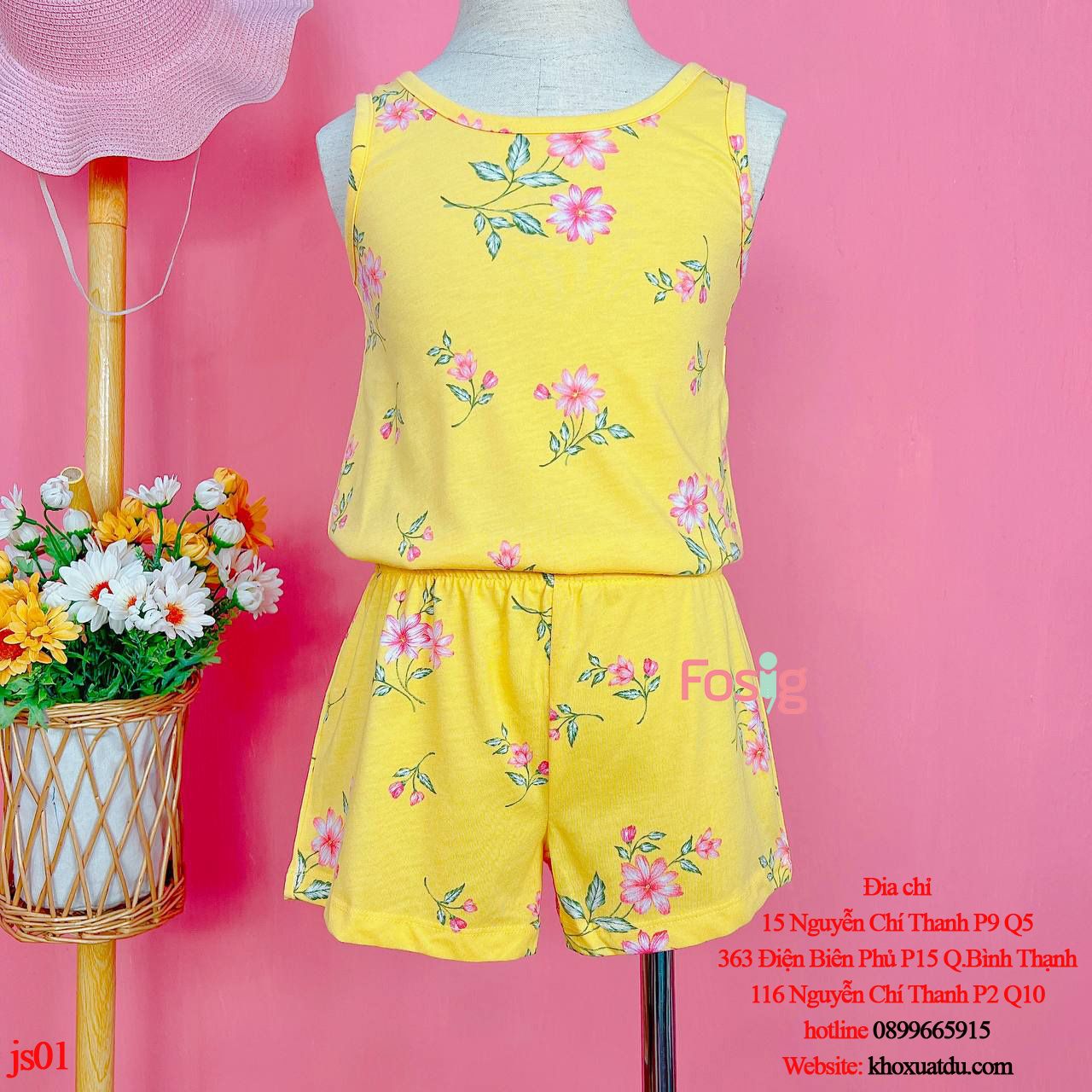  [15-16kg; 20-41kg] Jumpsuit Bé Gái PL - Vàng Hoa Hồng Trắng 