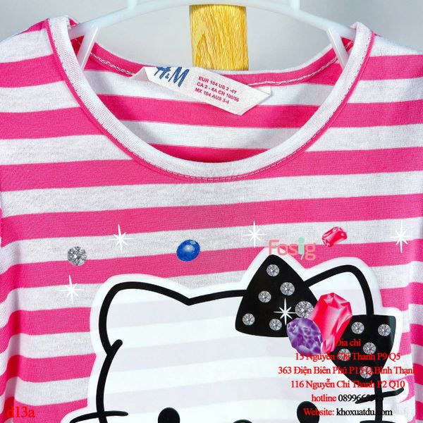 [24-29kg] Đầm Tay Ngắn Bé Gái HM130 - Sọc Hồng Hello Kitty 