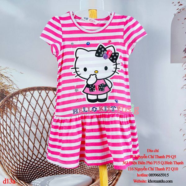  [24-29kg] Đầm Tay Ngắn Bé Gái HM130 - Sọc Hồng Hello Kitty 