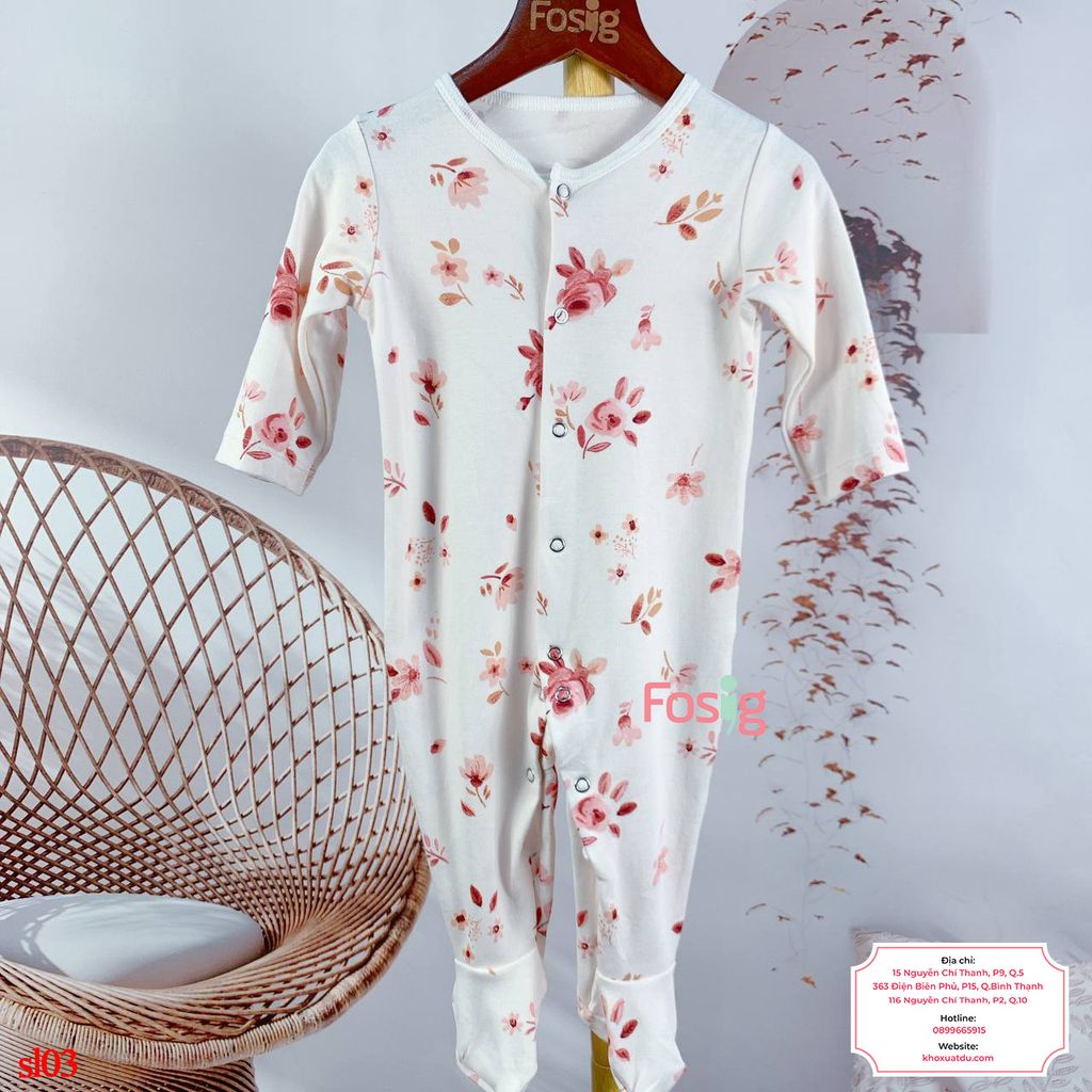  [11-12kg] Sleepsuit Có Vớ Bé Trai 90 - Kem Hoa Hồng Đậm 