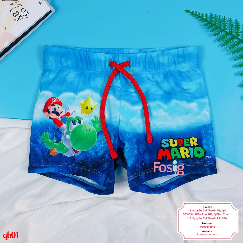  [11-12kg; 16-21kg] Quần Short Bơi Co Giãn Bé Trai HM140 - Xanh Super Mario 