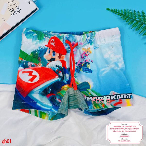  [9-21kg] Quần Short Bơi Co Giãn Bé Trai HM140 - Xanh Mariokart 