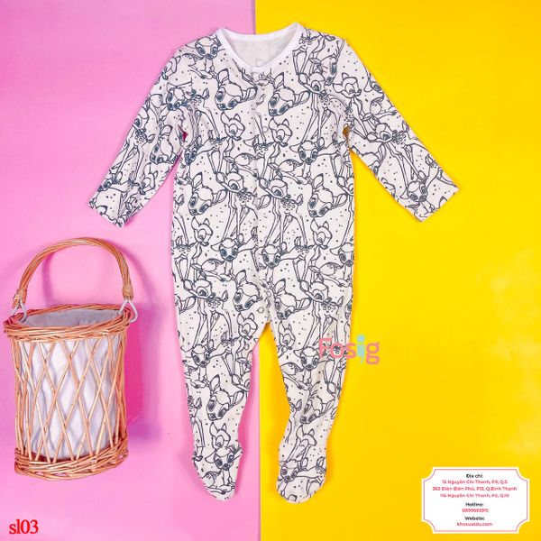  [11-12kg] Sleepsuit Có Vớ Bé Trai 90 - Kem Nai 