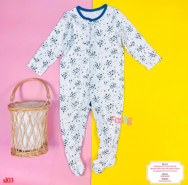  [11-12kg] Sleepsuit Có Vớ Bé Trai 90 - Trắng Sao Đen Xanh 